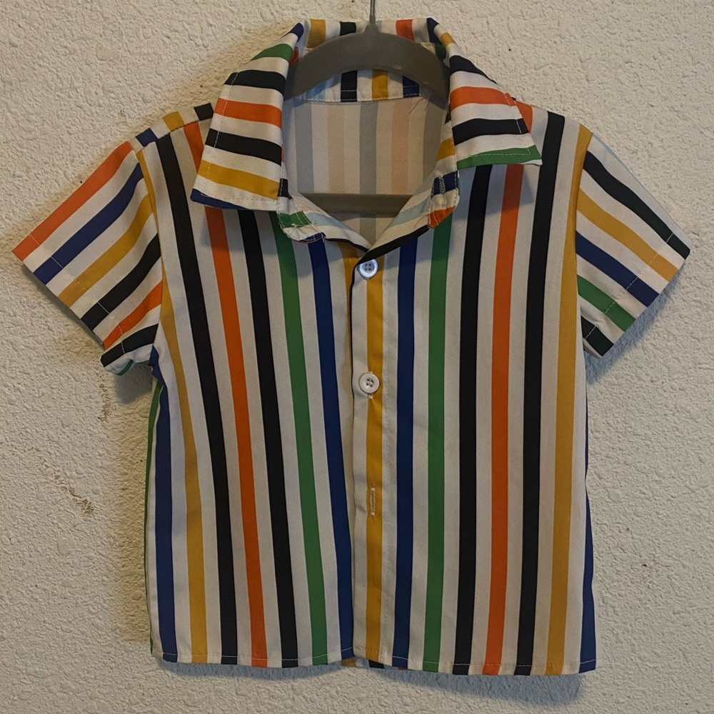 shein Toddler Boy Colorful Striped Button Up Shirt 1/2 Years